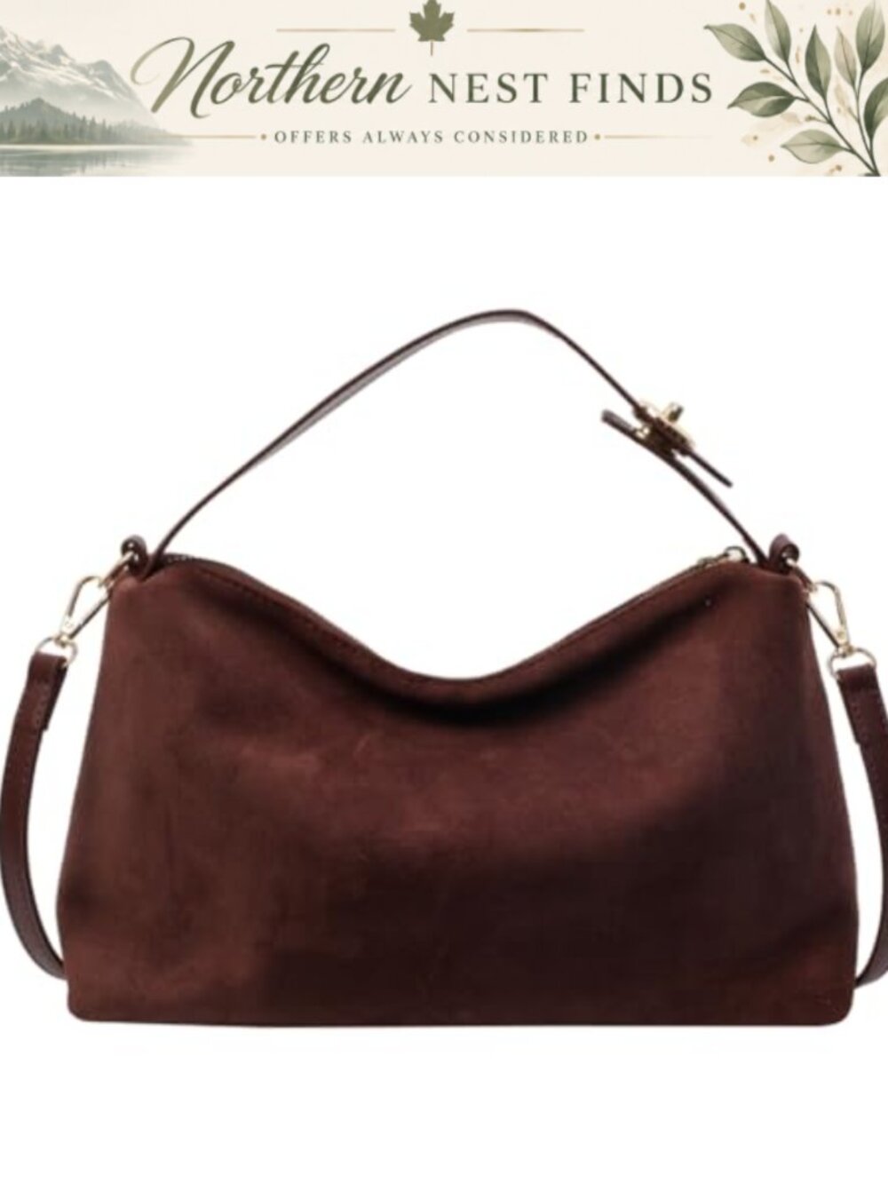 Faux Suede Shoulder Bag Crossbody Satchel Top-Handle Handbag